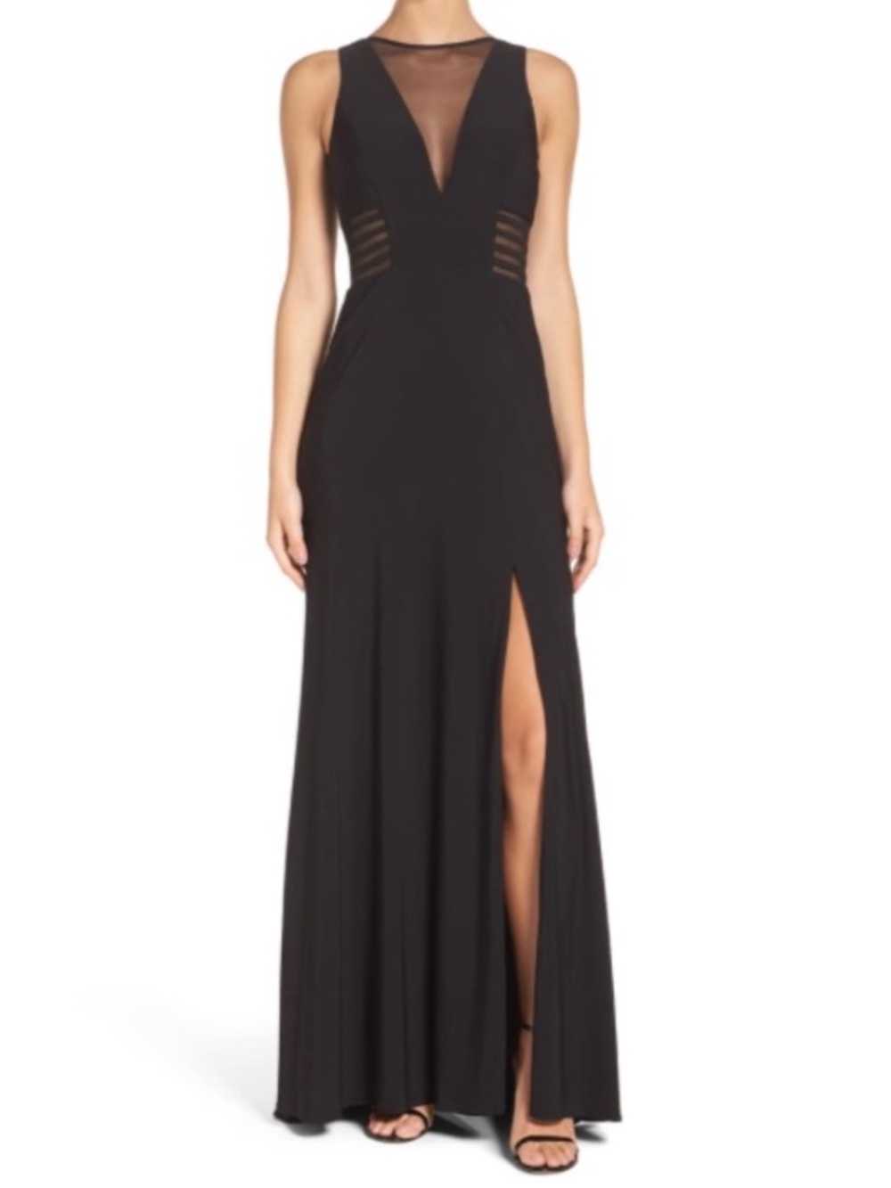 Morgan & Co. Illusion A Line Black Gown